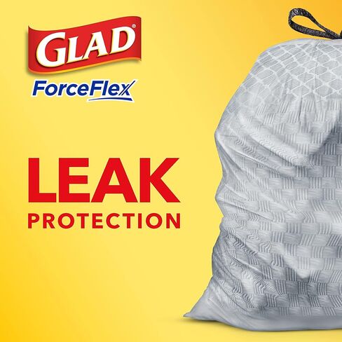 أكياس قمامة برباط طويل من GLAD ForceFlex، أكياس قمامة بيضاء سعة 13 جالونًا لسلة قمامة المطبخ الطويلة، أكياس حماية من التسرب غير معطرة، 120 قطعة - قد تختلف التعبئة in Kuwait