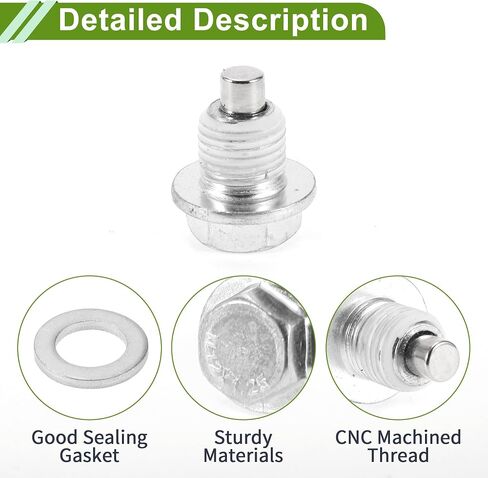 Universal Oil Drain Plug Anti Leakage Oil Pan Drain Bolt Screw Thread Repair Aluminum 2 Set with Gasket Silver Tone White Magnetic M12x1.25 in Saudi Arabia