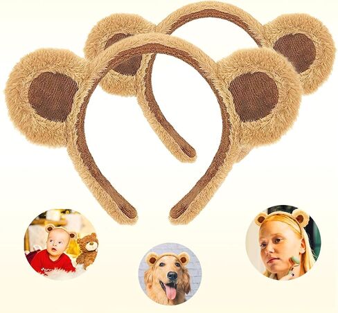 SIOTMERA Brown Bear Ears Cute Headband Fluffy Hairband Animal Head Wear for Party Celebrations Trips Decoration Cosplay Dress up Costume Makeup Washing Face Adults Womens Gift, 4 packs in Kuwait