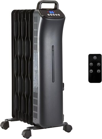 Amazon Basics Portable Radiator Heater with 7 Wavy Fins, Manual Control, Black, 1500W, 13.1 x 26.3 x 9.8 in in Saudi Arabia