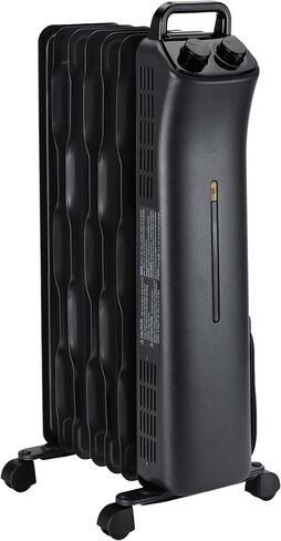 Amazon Basics Portable Radiator Heater with 7 Wavy Fins, Manual Control, Black, 1500W, 13.1 x 26.3 x 9.8 in in Saudi Arabia