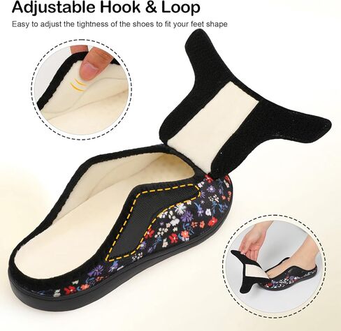 ليفيت النسائية النعال العريضة السكري النعال النعال القابلة للتعديل الوذمة منتفخة السد من الشببر ناعم دافئ الأحذية in Kuwait