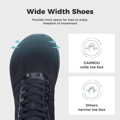 Gannou Wide Toe Box Shoes for Men Arch Support Walking Walking Thislity Tengiitis Tennis Sineakers Size 13 Black in Kuwait