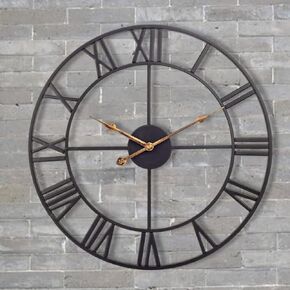 Antique Tower 30 inch Large Roman Numeral Wall Clock, Indoor Outdoor Patio Waterproof Oversized Decorative Contemporary Clock, Antique Black Metal Wall Clock Battery Operated Retro Art Hanging Clock,3