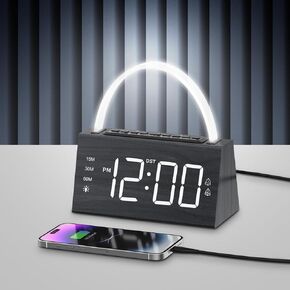 Wooden Digital Alarm Clock for Bedrooms - Loud Alarm for Heavy Sleepers, Desk Clock with Wake-up Light, 7-Color Night Light, Sleep Aid 9 White Noise Sounds, 15/30/60 Timer, DST, Snooze & USB Charger