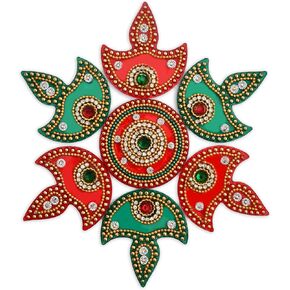 Aargkaft Acrylic Handmade Round Rangoli Home Temple Decorations for Diwali ، Dusshera Wedding Pooja Size - صغير جدًا