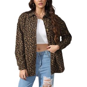 Kedera Women’s Leopard Print Jean Jean Just Cheetah Print Denim Bomber Stack
