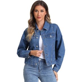 Allegra K 2025 Spring Denim Jacket for Women Vintage Casual Classic Jean Jackets