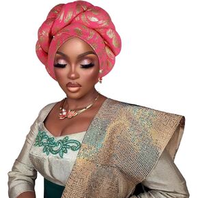 Nigerian headwear for Women African headscar,Auto Gele headband,hand wrap beaded - made for weddings parties events