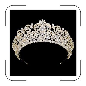 التيجان الكريستالية الذهبية و Tiaras الزفاف Tiaras للعروس 5A Zirconia Zirconia Quinceanera Crown شكل القلب كبير الأميرة PAGEANT PROM PRAM