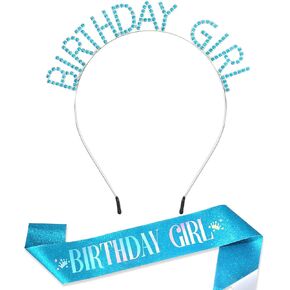 CAVETEE Birthday Girl Crown and Sash， Princess Tiara Happy Birthday Headband Party Accessories for Women and Girls in Saudi Arabia