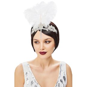 BABEYOND 1920s Headpiece Flapper Headband - Roaring 20s Crystal Showgirl Hair Band Great Gatsby Headband with Feather
