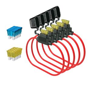 5 Pack Inline Fuse Holder 14 AWG Waterproof Wiring Harness with 10 Pcs Blade Fuses (15A, 20A), Heavy Duty Automotive Fuse Holder for Cars, Boats, RVs by SIM&NAT