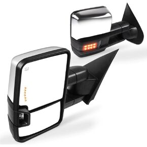 SCITOO Towing Mirrors Compatible with 2015-2019 For Chevy Silverado For GMC Sierra 2500/3500 HD Pickup A Pair Power Adjusted,Heated,LED Turn Signal Light,Clearance Light,Puddle Light,with Chrome Cap