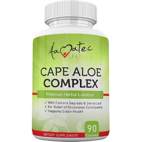 Aamatec Life Cape Aloe Herbal Laxative Complex for Constipation Relief, Healthy Bowel Movements, Digestive & Colon Health with Cascara Sagrada and Senna Leaf Supplement for Men and Women 90 Capsules