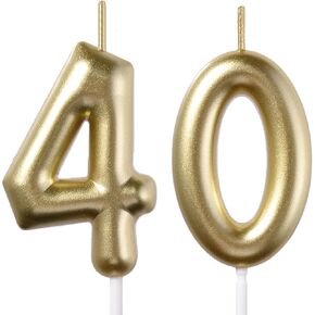 2.35 بوصة الذهب 40 شموع عيد ميلاد ، 3D الماس رقم 40 الكعكة Topper للأولاد الفتيات زخارف حفلة عيد ميلاد الطرف