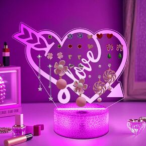 Earring Holder Organizer - Magical Unicorn 3D Glowing Display with Remote-Controlled 16-Color LED & 77 Holes | Acrylic Desktop Jewelry Storage & Smart Timer Mood Lighting