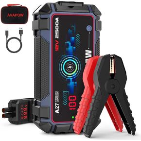 AVAPOW Jump Starter Car Battery 2500A Peak,Portable Jump Starters for Up to 8L Gas 8L Diesel Engine with Booster Function,Wireless Charging Design,12V Lithium Jump Pack with Smart Safety Clamp, IP65