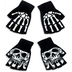 Skeleton Fingerless Skull Bone Gloves For Men And Women
