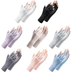 8 Pairs Sunblock Fingerless Gloves Sun Protection UV Gloves for Women Summer Touchscreen Cool Ice Silky Wrist Length Lightweight Driving Cycling Hiking Nail Art