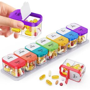 Extra Large Weekly 7 Day 2 Time Pill Organizer for Vitamins & Supplements, Jumbo Pill Box Container with Detachable Compartments for Travelling, Hold Daily Medication - Rainbow