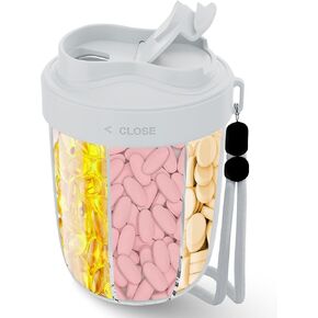 Large Pill Organizer,Supplement Organizer for 7 Different Vitamins,Pill Dispenser with Anti-Mixing Design,Easy to Retrieve Meds,Includes 20 Pcs Labels,BPA-Free Travel Pill Organizer(Pink)