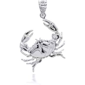 High Polish .925 Sterling Silver Crab Charm Cancer Zodiac SeaLife Pendant Necklace - Choose Pendant Only or Necklace w/ 16"-22" Chain