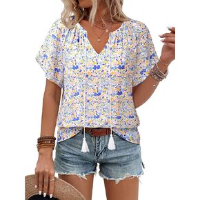Unixseque Summer Tops للنساء غير الرسمي بوهو بلوزات قصيرة الأكمام ضد قمصان الرقبة in Kuwait