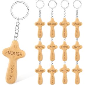 Father's Day Wooden Christian Bible Verse Keychain Inspirational Religious Cross Scripture Keychain for Church Men