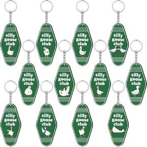 Funny Goose Keychain - 12Pcs Green Vintage Hotel Key Tag Keychain Cute Goose Keyring Cartoon Animal Hanging Ornament Adult Kid Birthday Gift White Elephant Gift Party Favor Bag Filler Supply