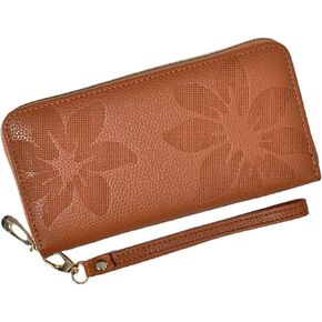 Womens Wallet RFID Wristlet Wallet for Women Zip Around Credit Card Holder Floral Leather Ladies Clutch Long Purse