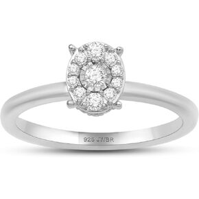 jewellili 0.25 CTW Lab Grown Diamond Round Round Halo خاتم الخطوبة للنساء | 925 الفضة الاسترليني | H Color I1 Clarity | وعد وخاتم الزفاف | الحجم 6 و 7 و 8 | مجوهرات فاخرة مع صندوق هدايا