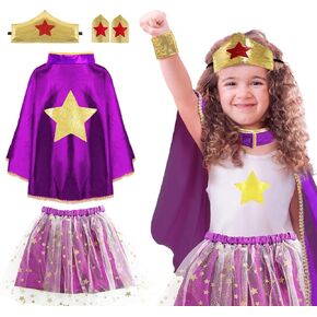 iROLEWIN Wonder Star Superhero-Costumes for Girls Dress-Up Super-Hero-Capes for Kids Tiara Cuff Tutu as Big-Sister-Gifts