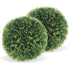 Kmise Artificial Cedar Topiary Balls Set of 2, 25" Large Faux Cedar Ball Outdoor Artificial Plants, UV Resistant Topiary Ball Artificial Outdoor Décor for Garden, Balcony, Wedding, Home