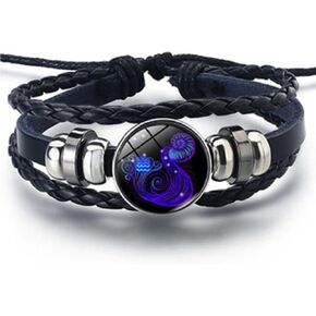 12 Constellation Woven Bracelet, Vintage Punk Alloy Leather Rope Bracelet, Hand Woven Chain, Adjustable Wrist, Personalized Package, Pendant Jewelry, Birthday Gift for Women and (Aquarius)
