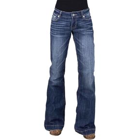 Flamingals Women's Flare Leg Bootcut Jeans Mid Waisted Wash Stitch Detail Stretchy Denim Jeans