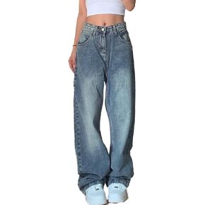 Jeans for Women Wide Leg Baggy Jeans Low Waist Vintage Loose Boyfriend Denim Pants Y2K