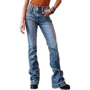 Flamingals Women's Boot Boot Cut Jeans Mid Weist Wash Tummy التحكم