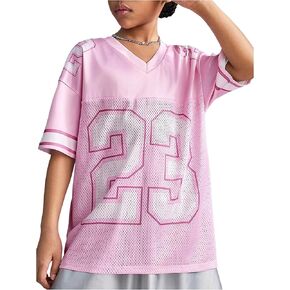 Floerns Girl's Number Print Shirts V Neck Short Sleeve Oversized Tee Tops