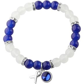 CHOORO Blue Awareness Ribbon Charm Bracelet Colon Cancer Dark Blue Awareness Gift for Cancer Survivor