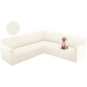 HDCAXKJ Corner Sectional Couch Cover Stretch L Shape Sofa Cover Thick Jacquard Sofa Slipcover Non Slip U Shaped Couch Cover for Sectional Sofa Pet Living Room Furniture Protector (Light Gray, X-Large)