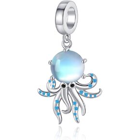 Octopus Charm 925 Sterling Silver Moonstone Octopus Dangle Beads Charm for Bracelets Ocean Animal Jewelry Present for Women Mom