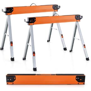 ERGOMASTER Saw Horses 2 Pack Folding, Lightweight Saw Horse with 2x4 Detachable Support Arm, 1322 Lbs Weight Capacity of Per Sawhorse, Portable Collapsible Saw Horses Heavy Duty for Woodworking, DIY