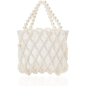 Babeyond Women Pearl Clutch Pres - دلو حقيبة سهرة من الزفاف المزينة بالملفاة