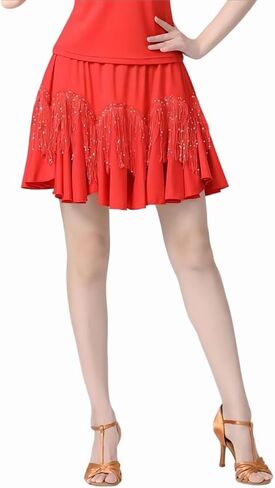 تنورة رقص للسيدات نصف تنورة متصلة شرابة طويلة تنورة طويلة الرقص لاتيني راقصة قاعة قاعة التنورة in Kuwait