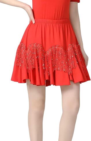 تنورة رقص للسيدات نصف تنورة متصلة شرابة طويلة تنورة طويلة الرقص لاتيني راقصة قاعة قاعة التنورة in Kuwait