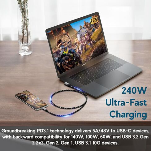 لينك اب - كابل USB 4.0 240 واط للشحن السريع 40Gbps لنقل البيانات نوع C - متوافق مع ثاندربولت 3/4، فيديو 8K@60Hz غلاف متين - لجميع اجهزة USB-C والموزع ووحدة معالجة الرسومات الإلكترونية والكمبيوتر in Kuwait