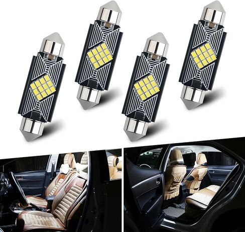 4 PCS Car LED Double Tip Reading Light, 13mm x 31mm 2016-12SMD Metal + PC Board 180 Degree Lighting Roof Light Car Interior Light, Lighting Replacement Accessory, for Most Car Models (White) in Saudi Arabia