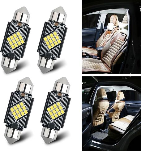 4 PCS Car LED Double Tip Reading Light, 13mm x 31mm 2016-12SMD Metal + PC Board 180 Degree Lighting Roof Light Car Interior Light, Lighting Replacement Accessory, for Most Car Models (White) in Saudi Arabia