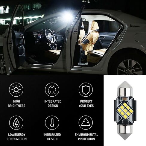 4 PCS Car LED Double Tip Reading Light, 13mm x 31mm 2016-12SMD Metal + PC Board 180 Degree Lighting Roof Light Car Interior Light, Lighting Replacement Accessory, for Most Car Models (White) in Saudi Arabia